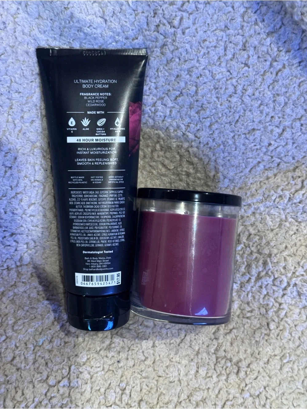 Lot New With Tags Bath And Body Works Men’s Nocturnal Rose Body Cream + Candle